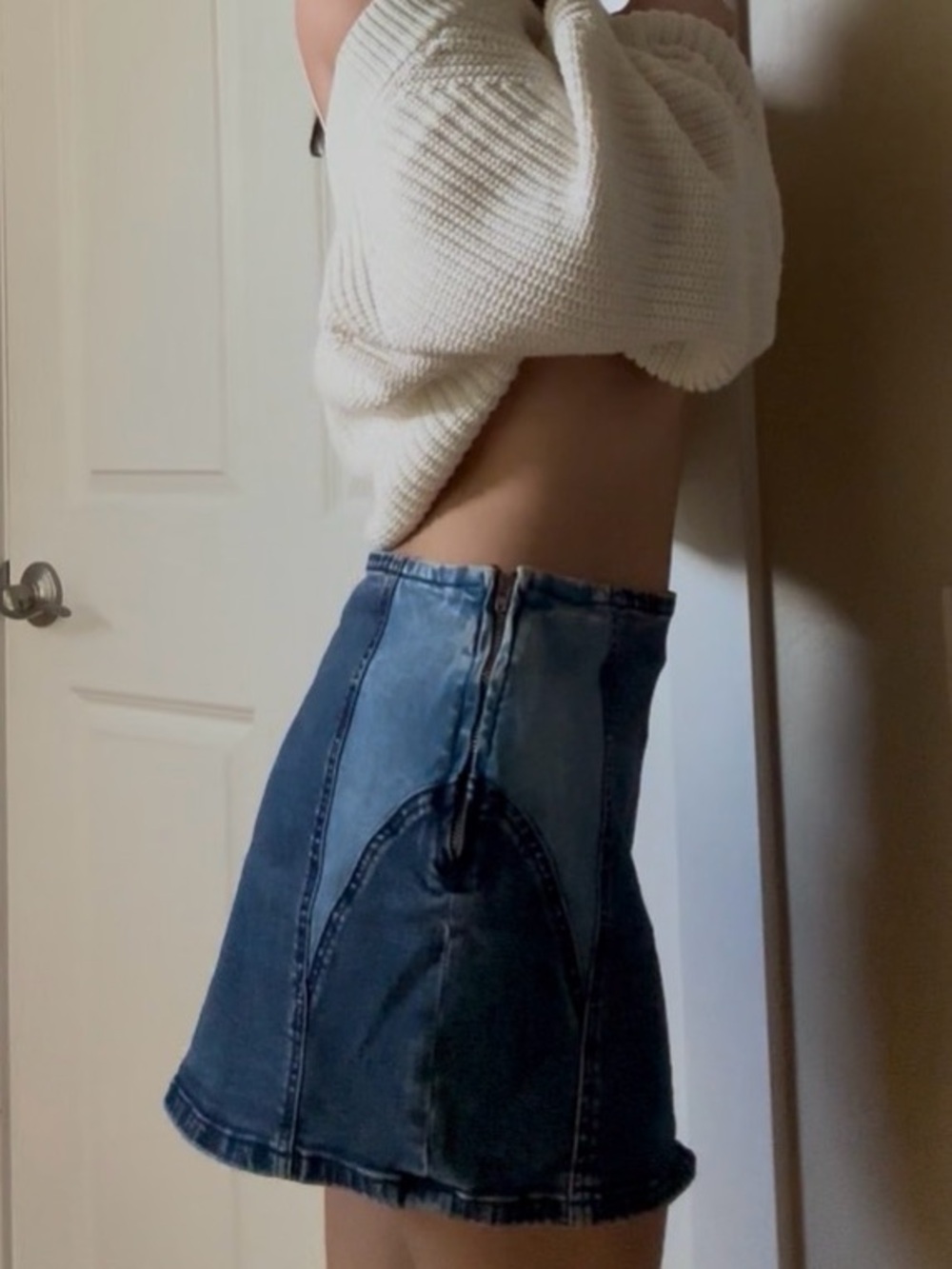 Tiger Mist Two-Tone Blue A-Line Denim Mini Skirt
